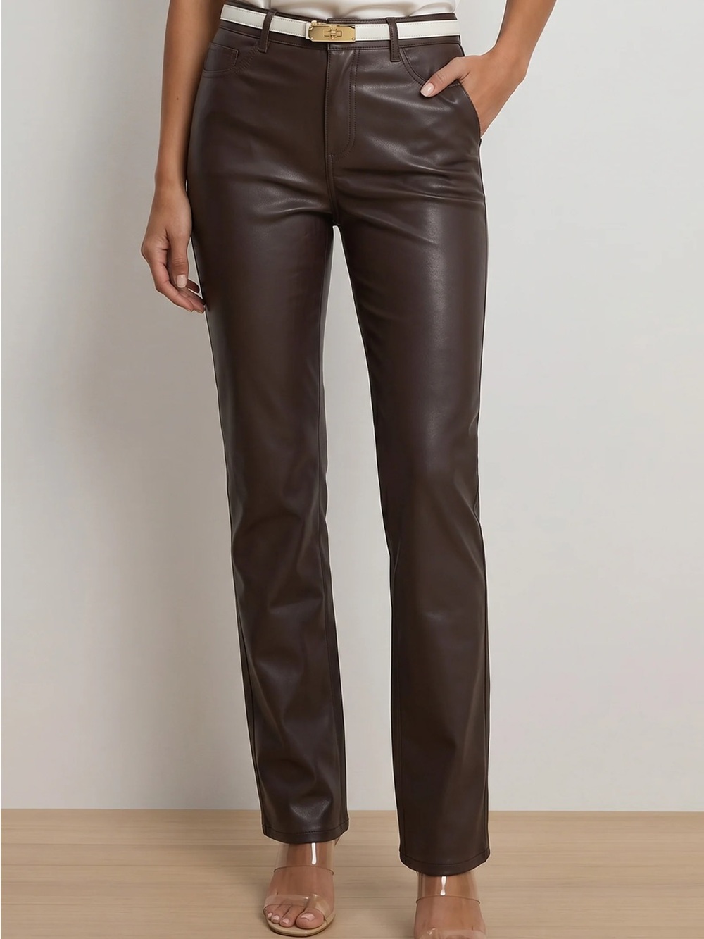 Noli Chocolate Brown Leather Flare Jeans - Picture 2 of 6